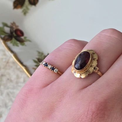 Vintage 14k gouden (pink) ring met saffiertjes en diamantjes