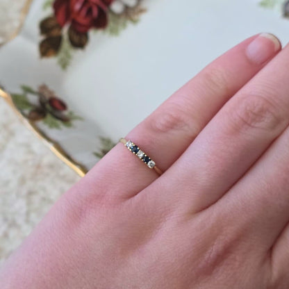 Vintage 14k gouden (pink) ring met saffiertjes en diamantjes