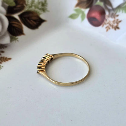 Vintage 14k gouden (pink) ring met saffiertjes en diamantjes