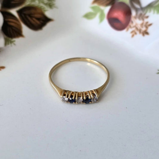 Vintage 14k gouden (pink) ring met saffiertjes en diamantjes