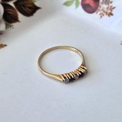 Vintage 14k gouden (pink) ring met saffiertjes en diamantjes