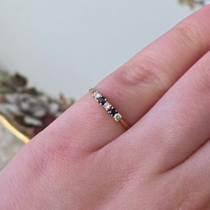 Vintage 14k gouden (pink) ring met saffiertjes en diamantjes