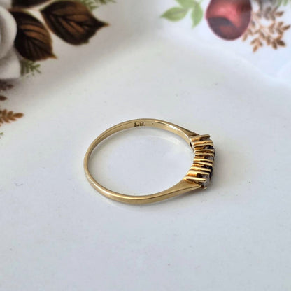 Vintage 14k gouden (pink) ring met saffiertjes en diamantjes