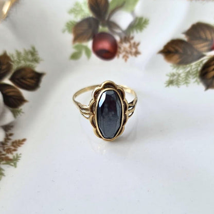 Vintage 14k gouden ring met hematiet