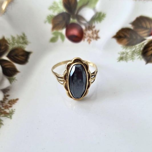 Vintage 14k gouden ring met hematiet
