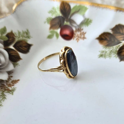 Vintage 14k gouden ring met hematiet