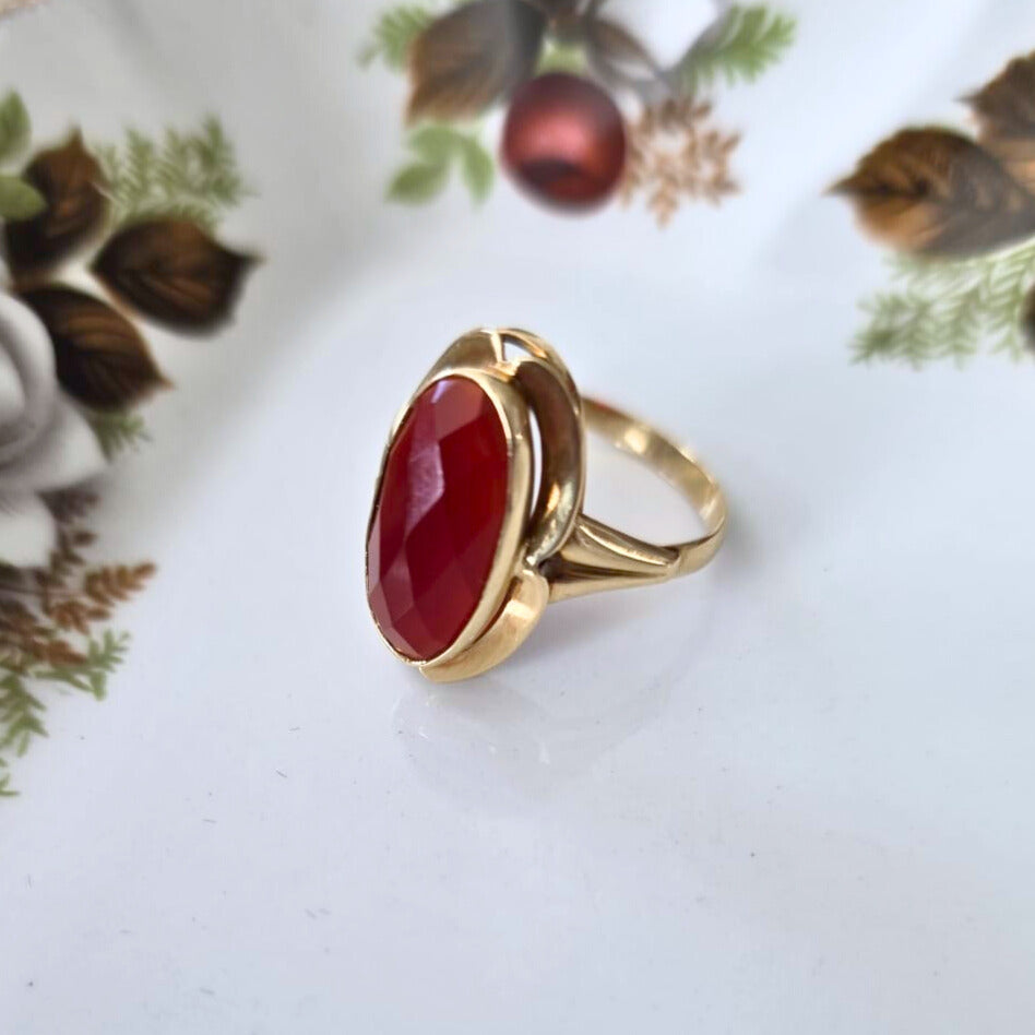 Vintage 14k gouden ring met carneool