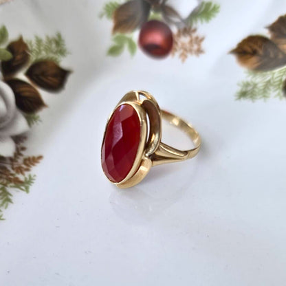 Vintage 14k gouden ring met carneool