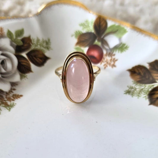 Vintage 14k gouden ring met rozenkwarts