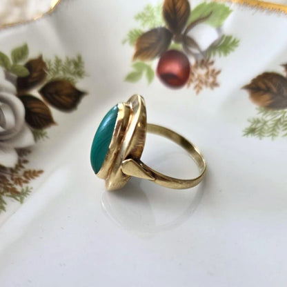 Vintage 14k gouden ring met malachiet