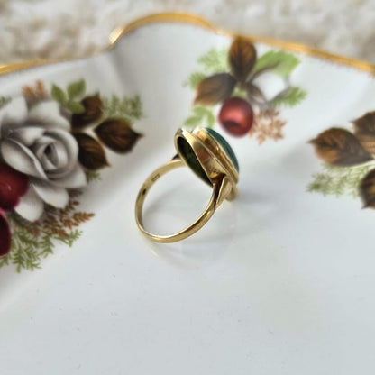 Vintage 14k gouden ring met malachiet