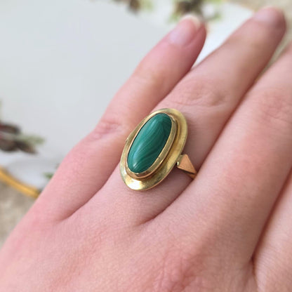 Vintage 14k gouden ring met malachiet