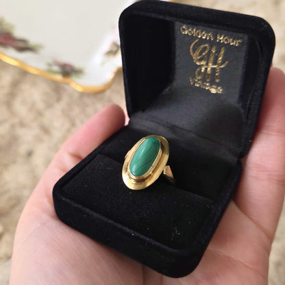 Vintage 14k gouden ring met malachiet