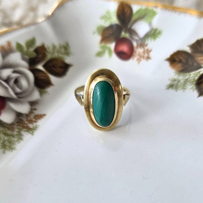 Vintage 14k gouden ring met malachiet