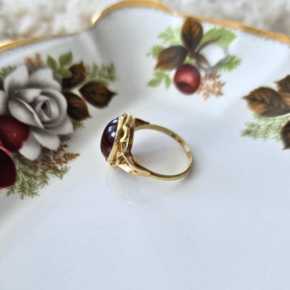 Vintage 14k gouden ring met streepagaat bloem