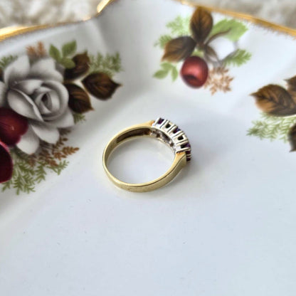 Vintage 14k gouden ring met granaat en diamant