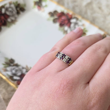 Vintage 14k gouden ring met granaat en diamant