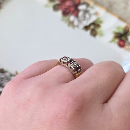 Vintage 14k gouden ring met granaat en diamant
