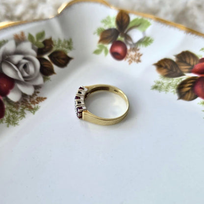 Vintage 14k gouden ring met granaat en diamant