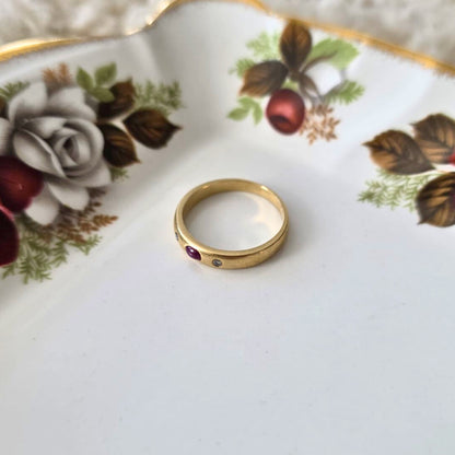 Vintage 18k gouden ring met robijn en diamant
