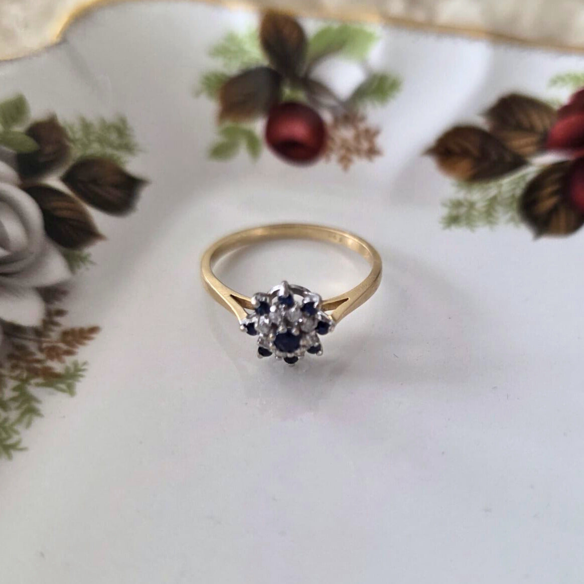 Vintage 14k gouden ring met saffier
