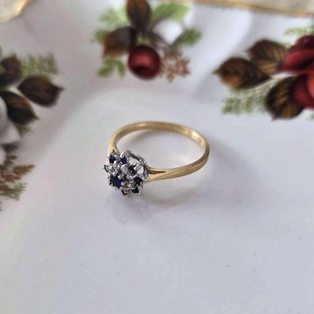 Vintage 14k gouden ring met saffier