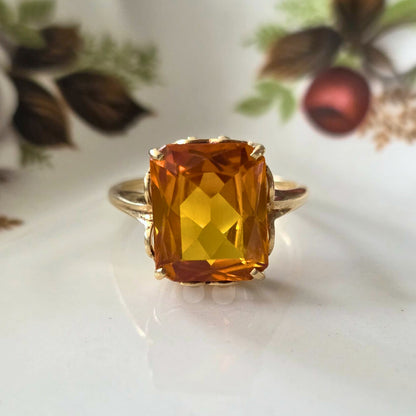 Vintage 14k gouden ring met oranje saffier