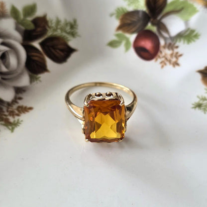 Vintage 14k gouden ring met oranje saffier