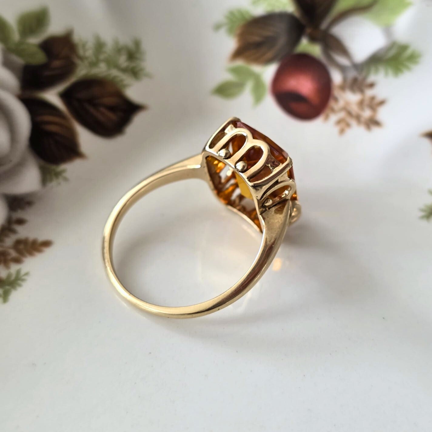 Vintage 14k gouden ring met oranje saffier