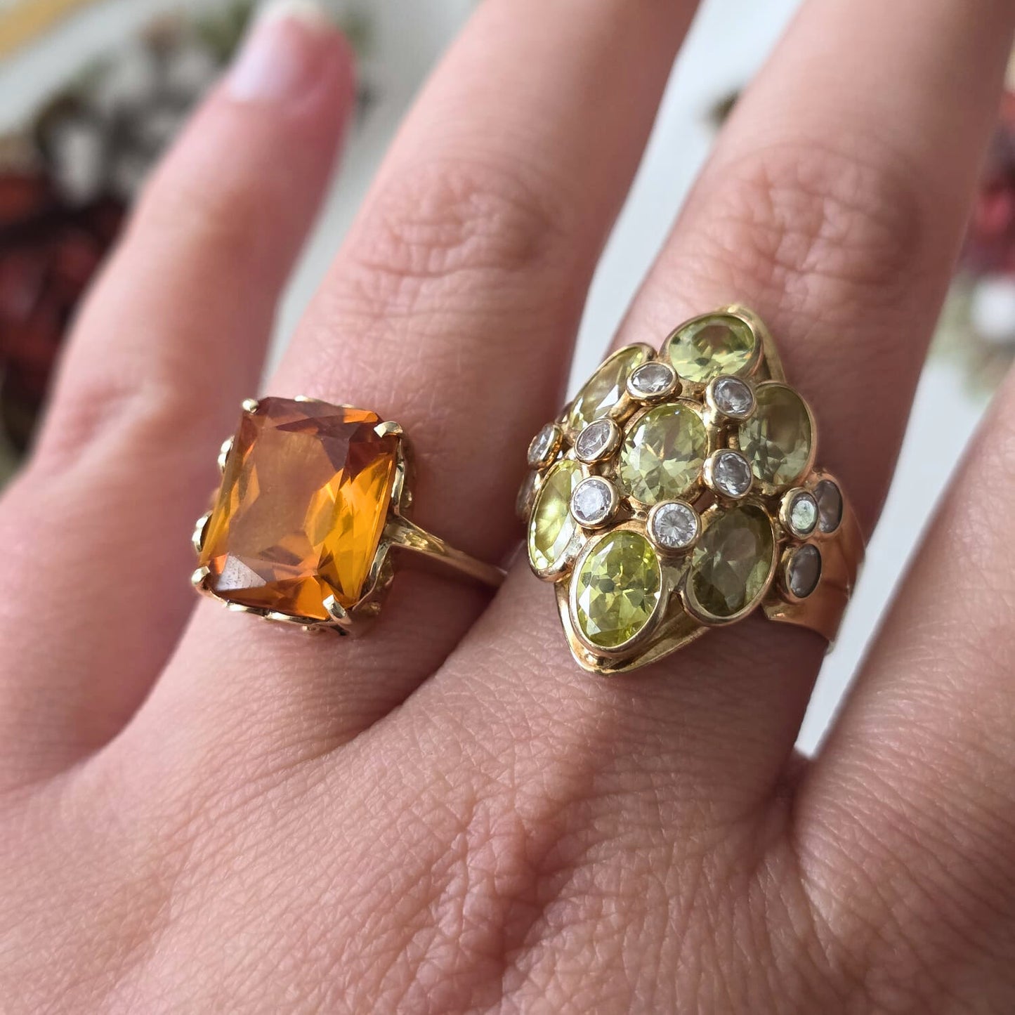 Vintage 14k gouden ring met oranje saffier