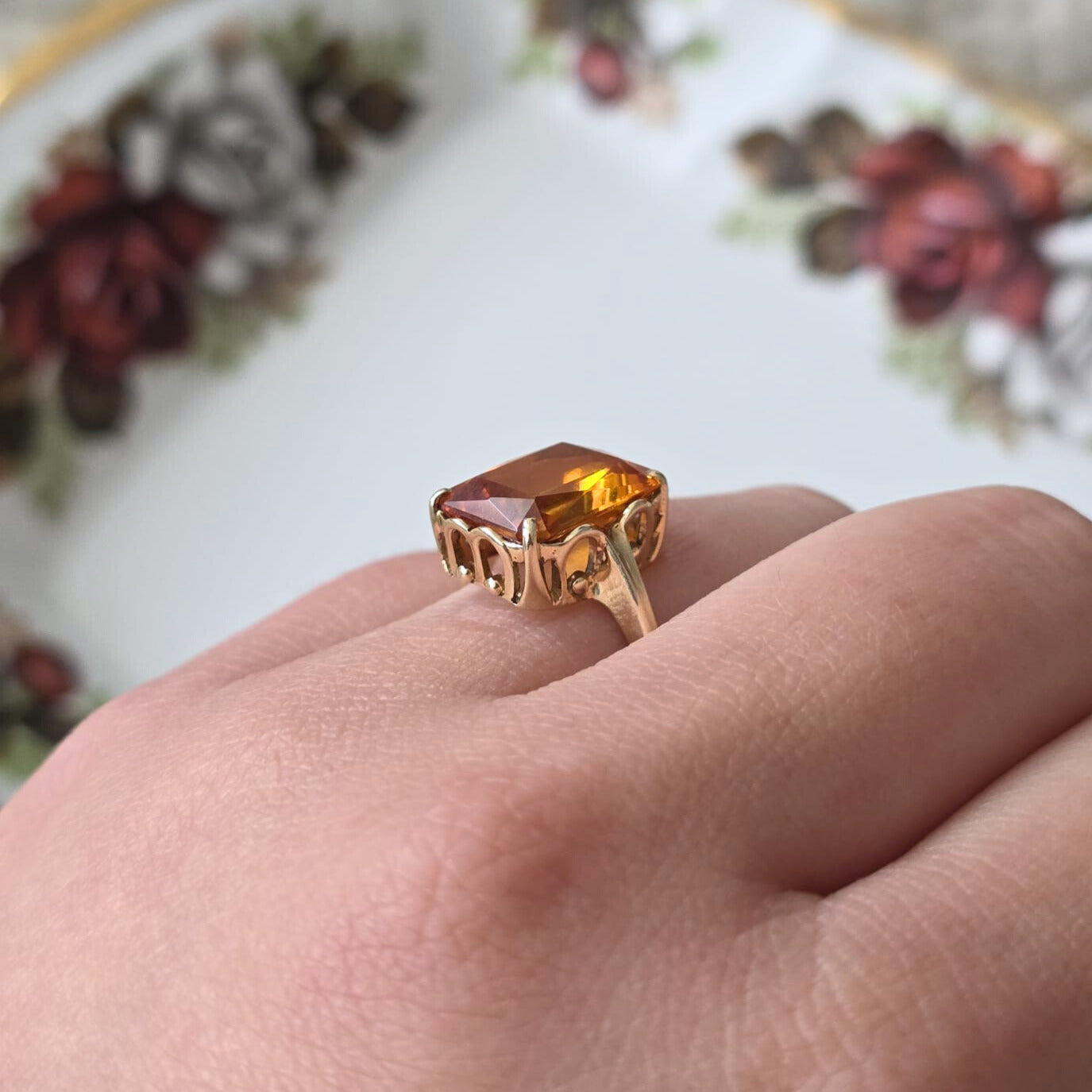Vintage 14k gouden ring met oranje saffier