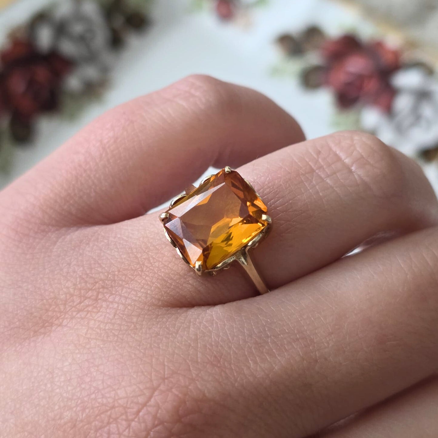 Vintage 14k gouden ring met oranje saffier