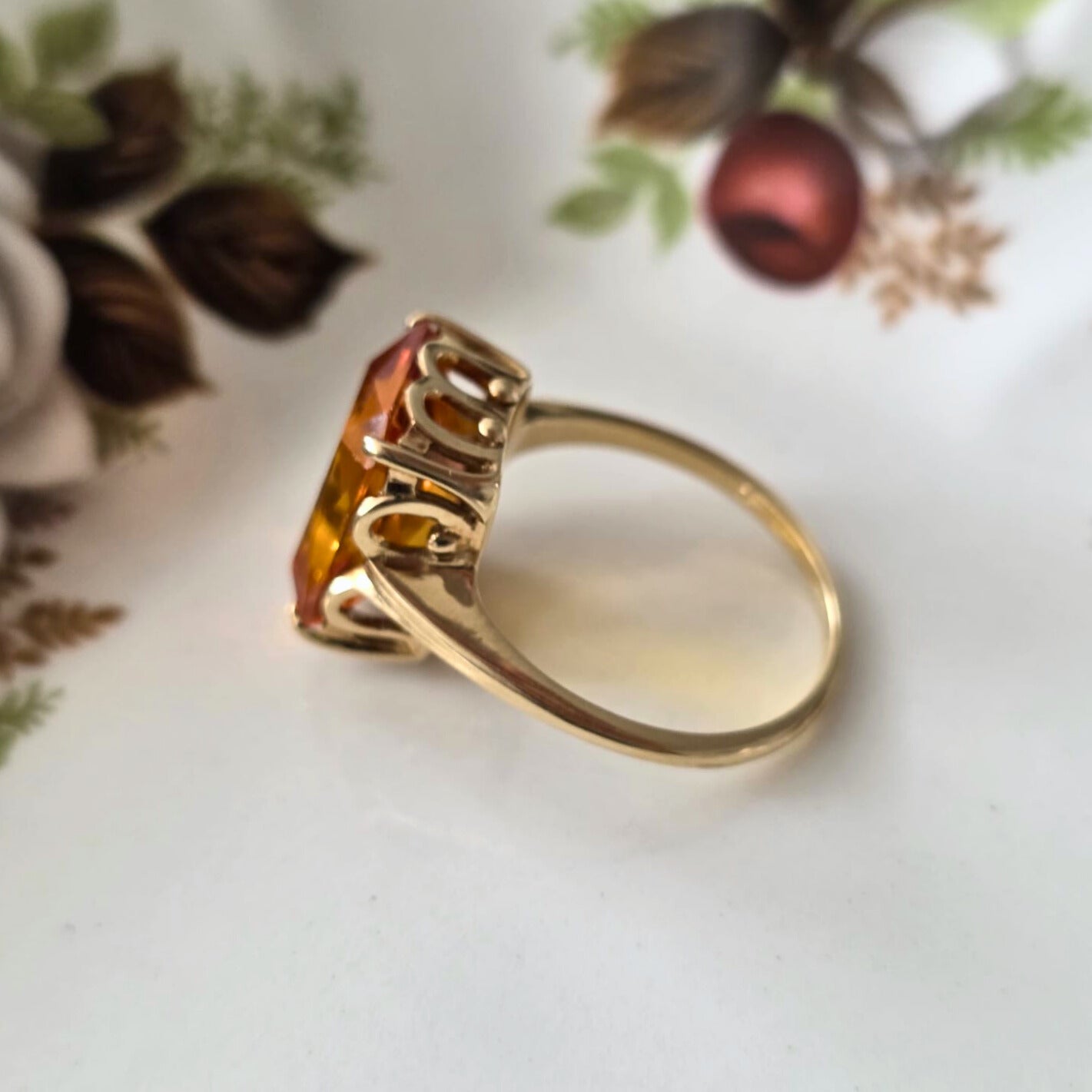 Vintage 14k gouden ring met oranje saffier