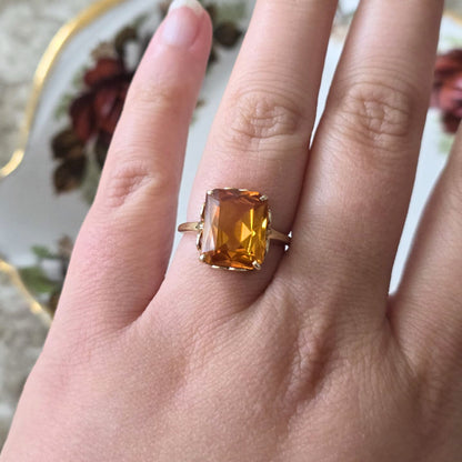 Vintage 14k gouden ring met oranje saffier