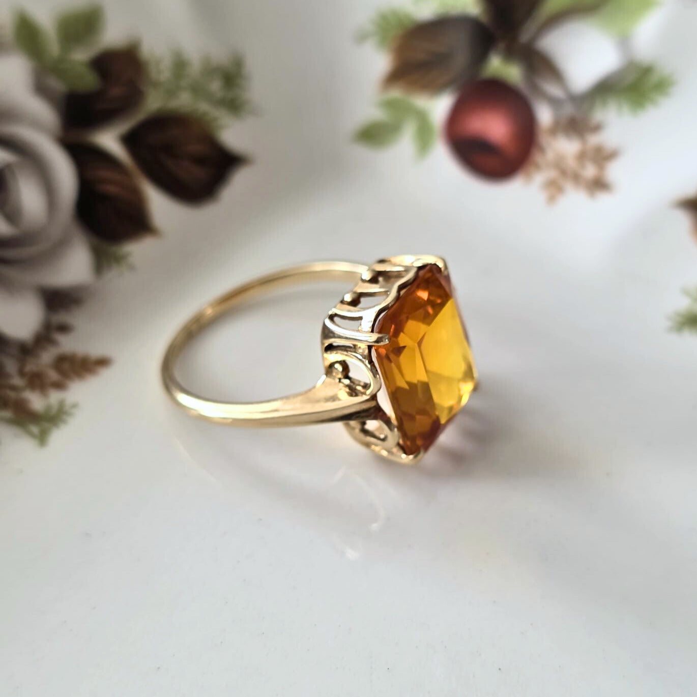 Vintage 14k gouden ring met oranje saffier