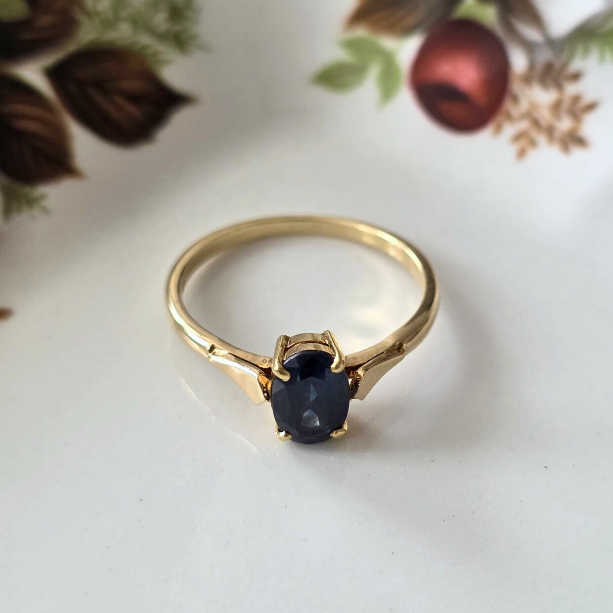 Vintage 14k gouden ring met petrol saffier