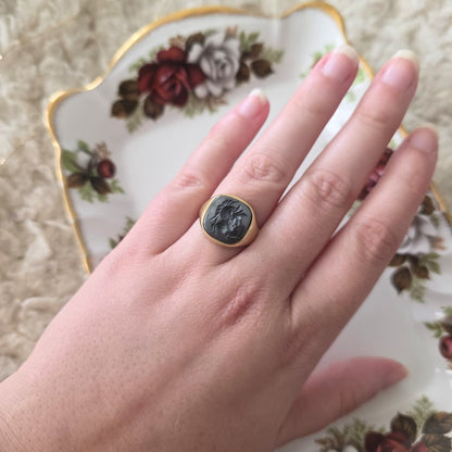 Vintage 14k gold signet ring with hematite intaglio