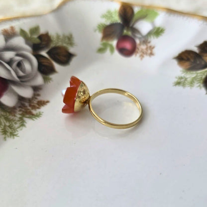 Vintage 14k gouden ring bloem carneool en parel