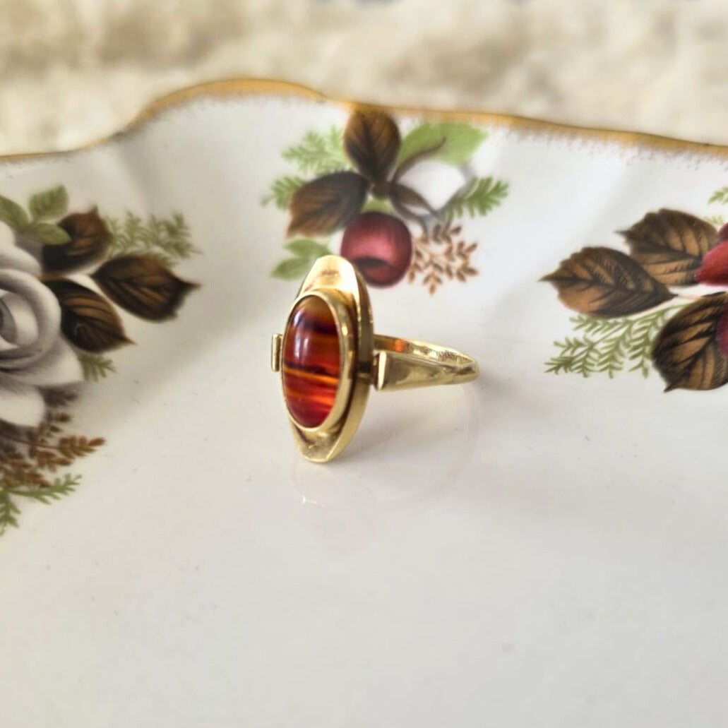 Vintage 14k gouden ring met streepagaat
