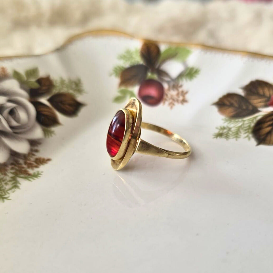 Vintage 14k gouden ring met streepagaat