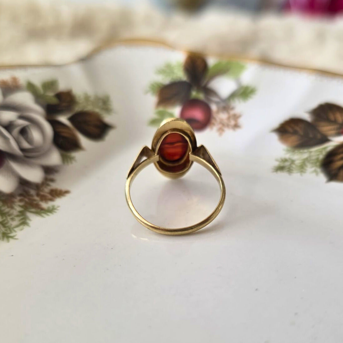 Vintage 14k gouden ring met streepagaat