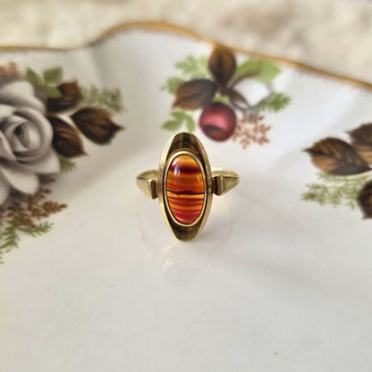 Vintage 14k gouden ring met streepagaat