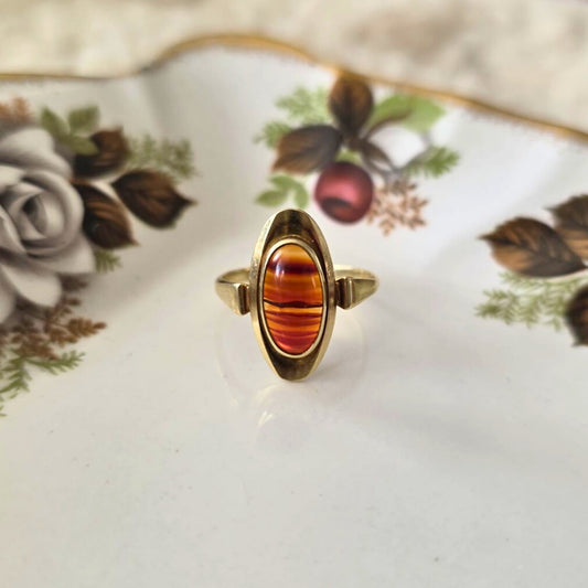 Vintage 14k gouden ring met streepagaat