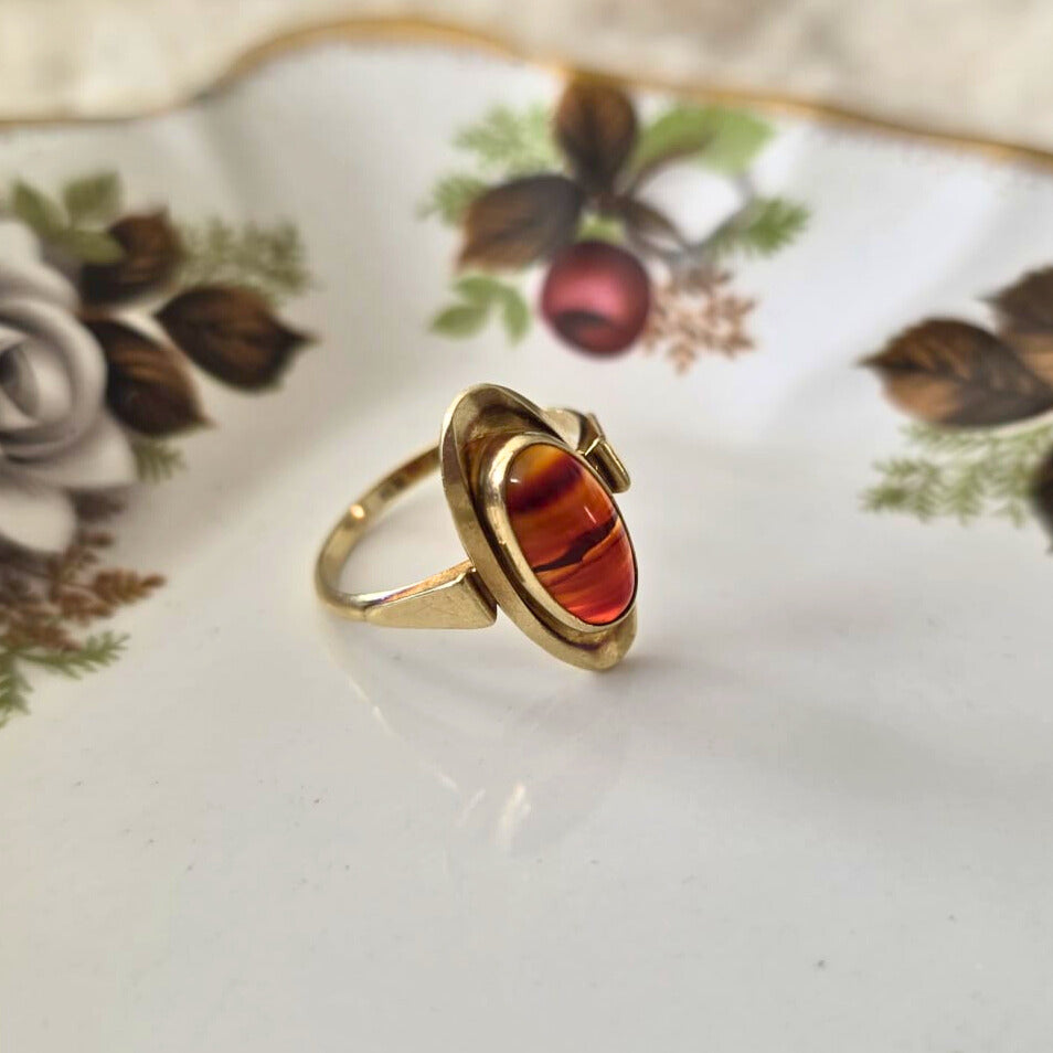 Vintage 14k gouden ring met streepagaat