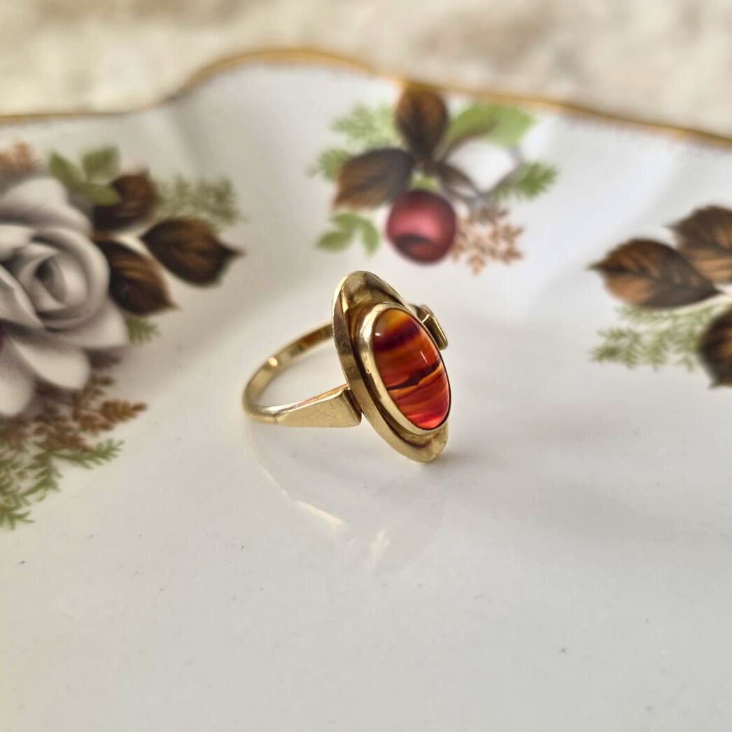 Vintage 14k gouden ring met streepagaat