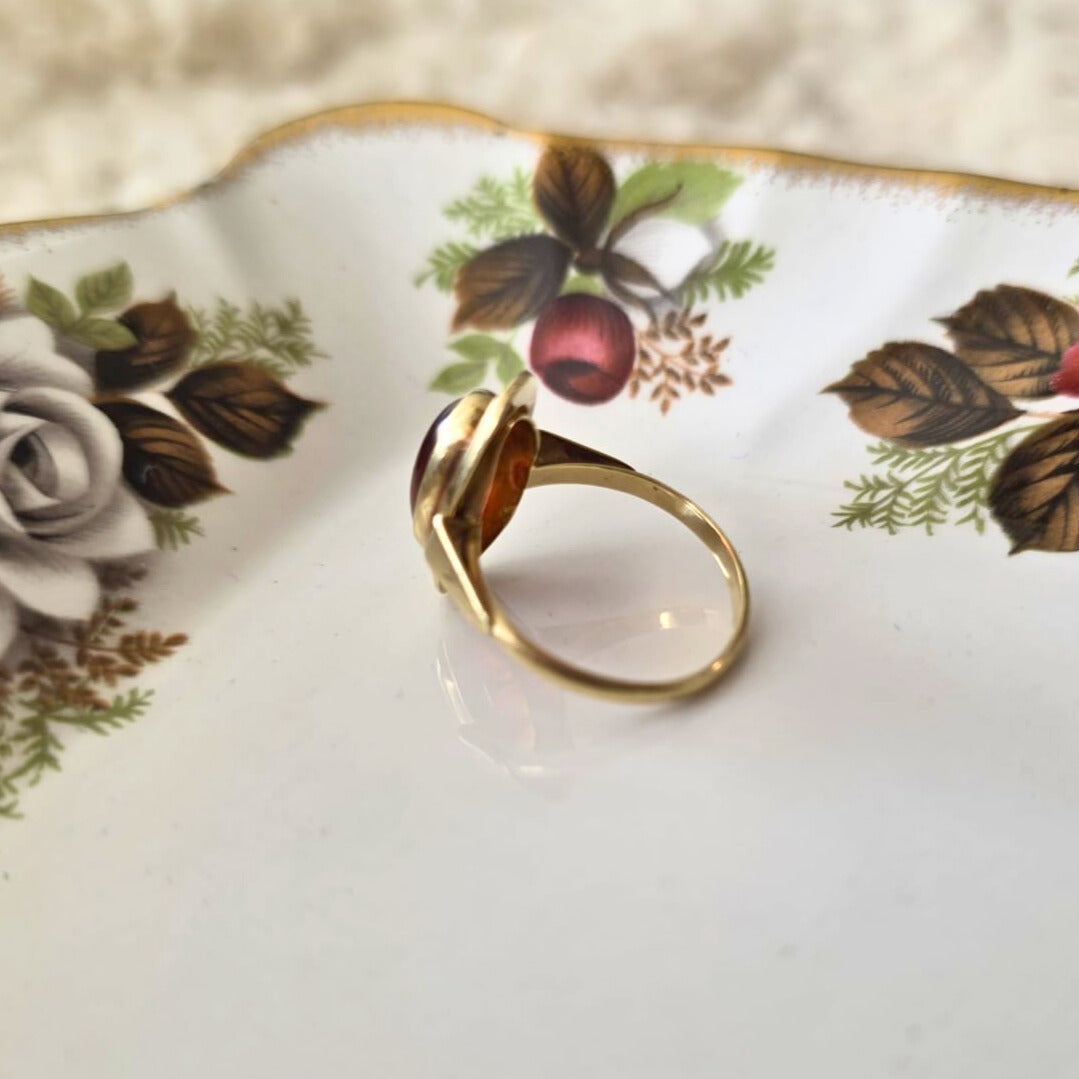 Vintage 14k gouden ring met streepagaat