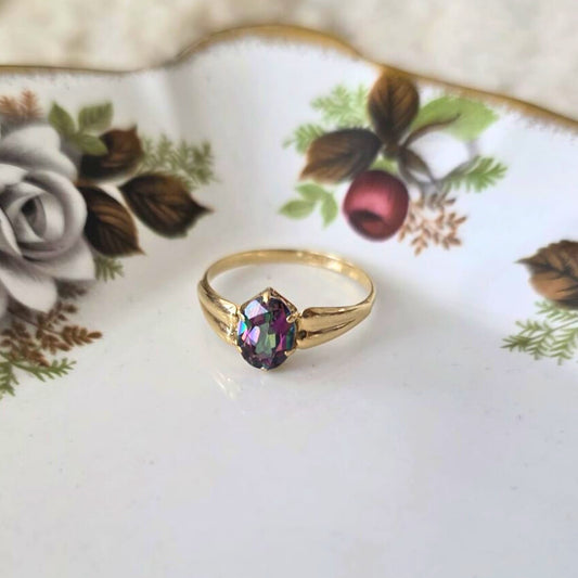 Vintage 14k gouden ring met mystic topaas