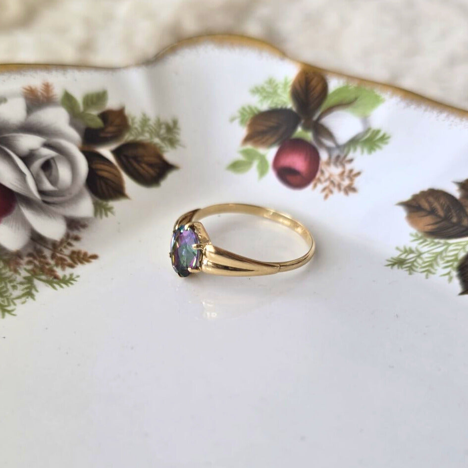 Vintage 14k gouden ring met mystic topaas