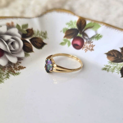 Vintage 14k gouden ring met mystic topaas