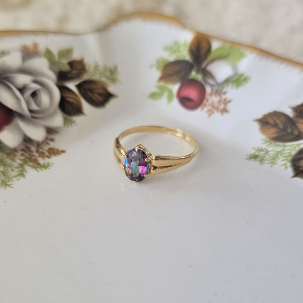 Vintage 14k gouden ring met mystic topaas